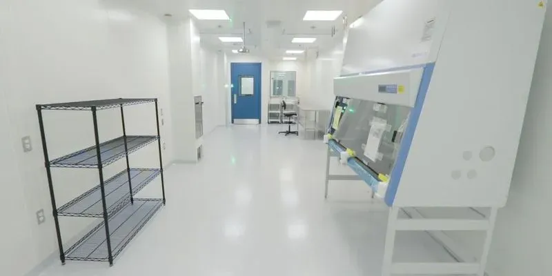 Clean room interior with smooth insulated wall and ceiling panels